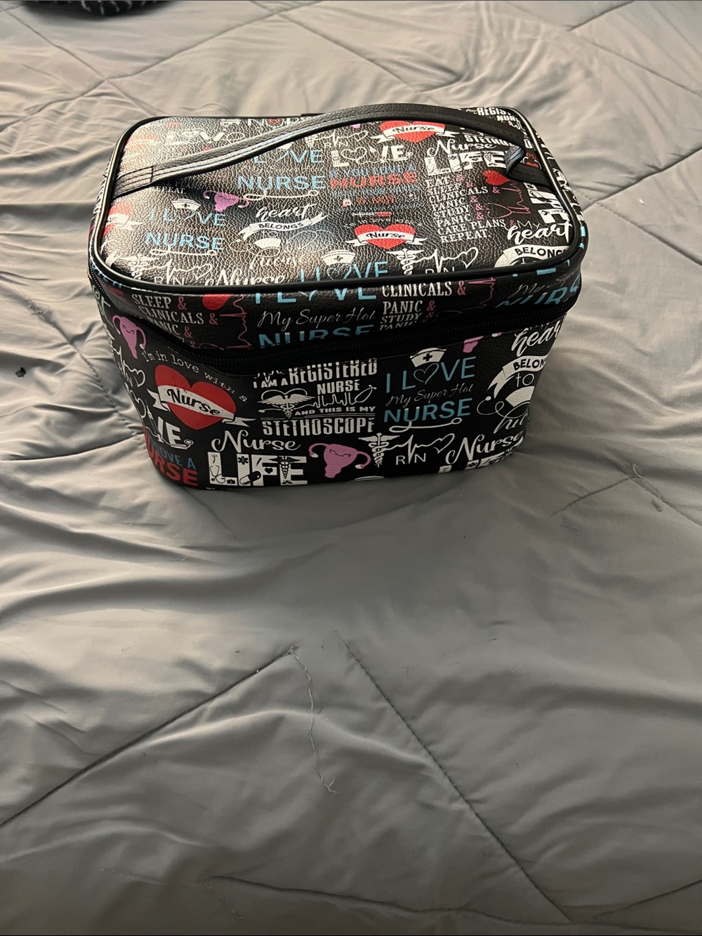 Nurse-themed Cosmetic/Toiletry Bag - Black with Pink & Blue Accents